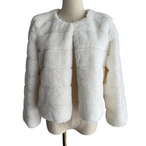 Calvin Klein Faux Fur Coat Jacket M White Formal Classy Winter Wedding Event